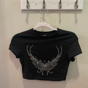 Black Rhinestone pattern crop top